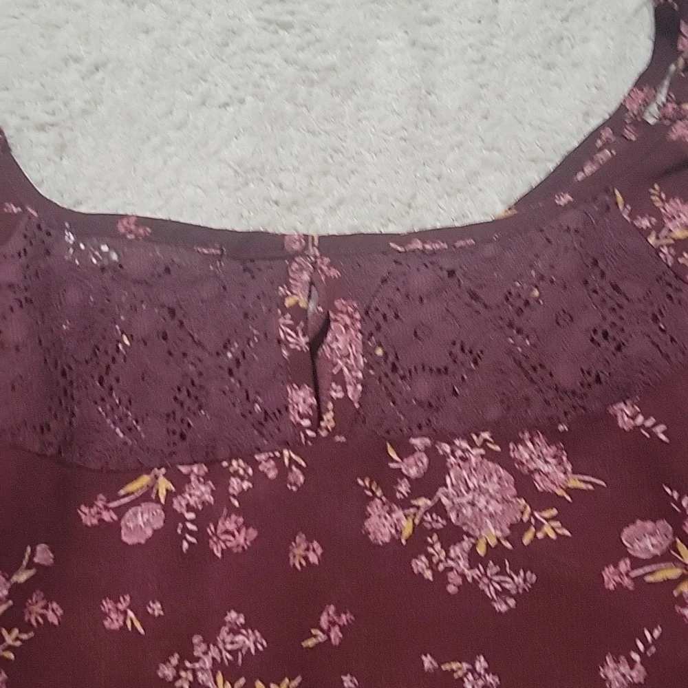 🌞Rewind Burgundy Cold Shoulder Blouse Sz Large - Picture 5 of 5